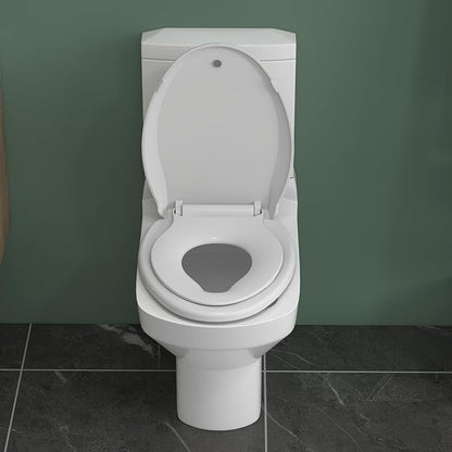 19" Elongated Toilet Seat with Built-In Potty Training Seat, Soft Quiet-Close Lid with Non-Slip Design, Magnetic Kids Seat in White, Easy to Install and Clean