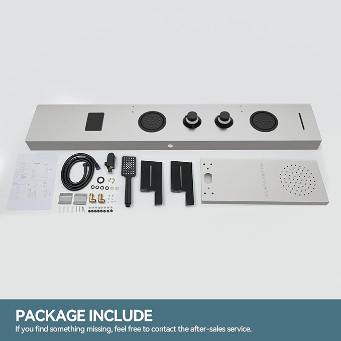 5 in 1 Brushed Nickel Shower Panel Tower System With Storage Shelf, 304 Stainless Steel Shower Tower with Rainfall Shower Handheld and Tub Spout, Powerful Body Jets, Wall-Mounted Shower Set