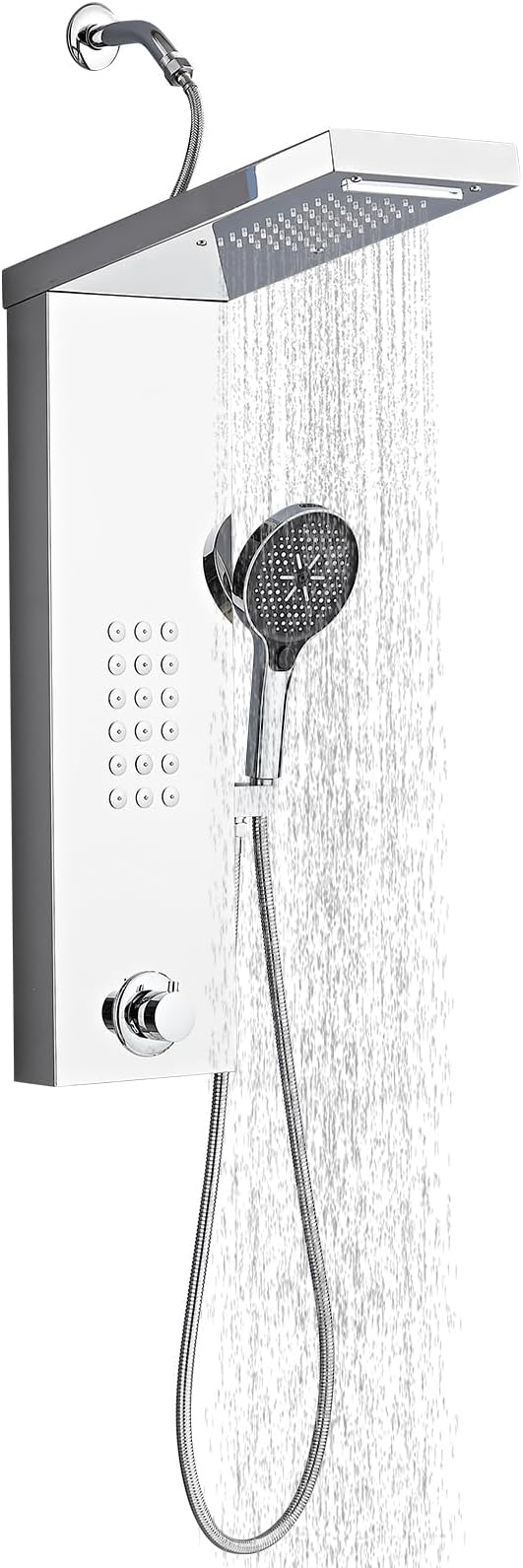 Shower Panel Tower System,Rain Shower Head Rainfall Waterfall Shower,Handheld High Pressure Rain Massage System(Brushed Silver)