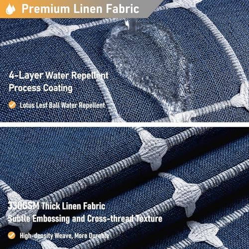 BTTN Navy Blue Boho Farmhouse Linen Heavy Duty Shower Curtain Set, 72x72