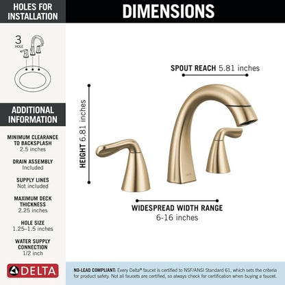 Delta Arvo Brushed Gold Bathroom Faucet with Sprayer, 8 Inch 3 Hole Widespread Bathroom Sink Faucet with Pull Out Sprayer, Push-Pop Drain, Champagne Bronze 35840LF-CZPD