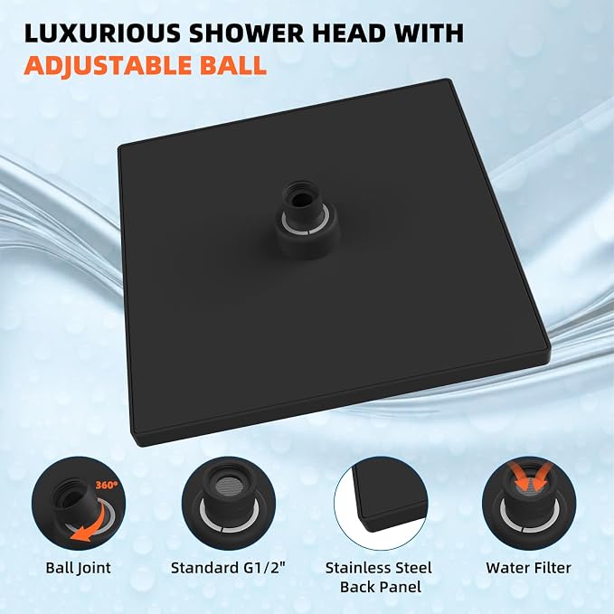 Hibbent cUPC Certified High Pressure 12'' Shower Head, Oil Rubbed Bronze | Thickness Metal Showerhead, Square Large Bathroom Rainfall Shower Head, Adjustable Brass Ball, Waterfall Full Body Coverage