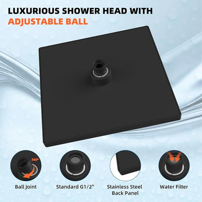 Hibbent cUPC Certified High Pressure 12'' Shower Head, Oil Rubbed Bronze | Thickness Metal Showerhead, Square Large Bathroom Rainfall Shower Head, Adjustable Brass Ball, Waterfall Full Body Coverage