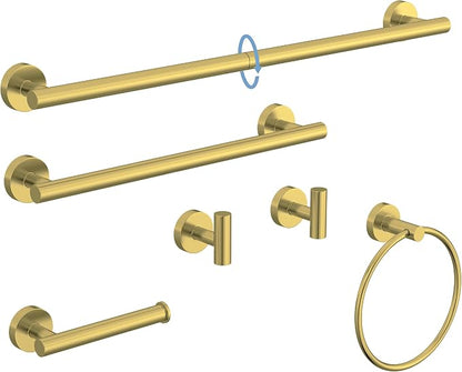 Brushed Gold Bathroom Accessories Set SUS304 Stainless Steel 6 Pieces | Evolvegoods Bathroom Hardware Set, 16&26 Inch Bath Towel Bar Set, 2 Towel Hooks, Toilet Paper Holder, Towel Racks