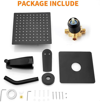 Black Tub Shower Faucet Set Complete with 8-Inch Rainfall Shower Head and Tub Spout Included Shower Valve Tub Shower Trim Kit Matte Black
