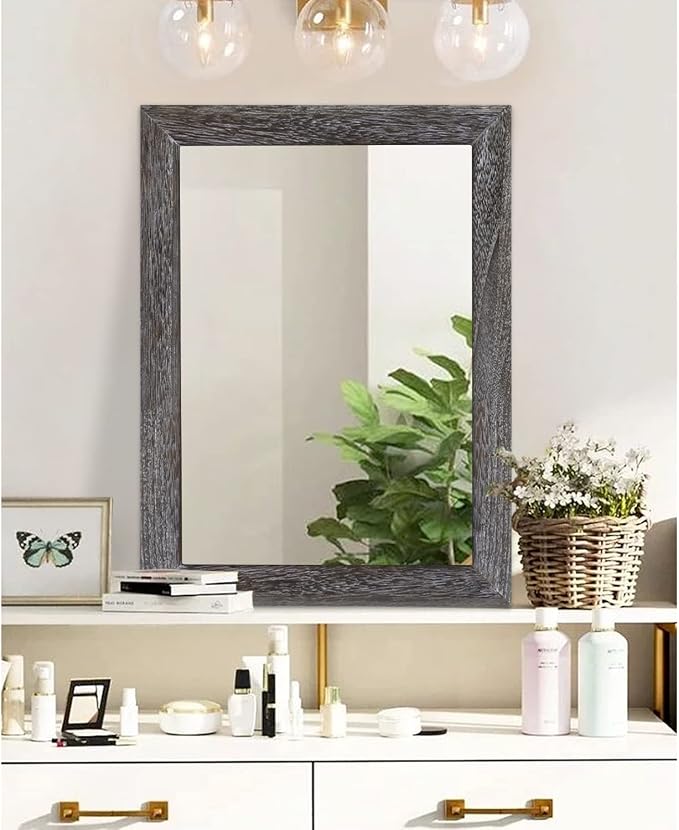 AAZZKANG Wall Mirror with Rectangle Wood Frame Large 28"x20" Rustic Decorative Hanging Mirrors for Bedroom Bathroom Living Room Home Office