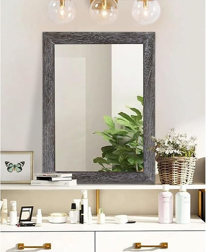 AAZZKANG Wall Mirror with Rectangle Wood Frame Large 26"x18" Rustic Decorative Hanging Mirrors for Bedroom Bathroom Living Room Home Office