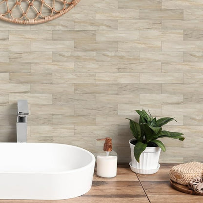 80-Piece Beige Slate Peel and Stick Backsplash Tile, 2"x 8" PVC Subway Tiles, Stick on Backsplash for Kitchen/Bathroom/Fireplace