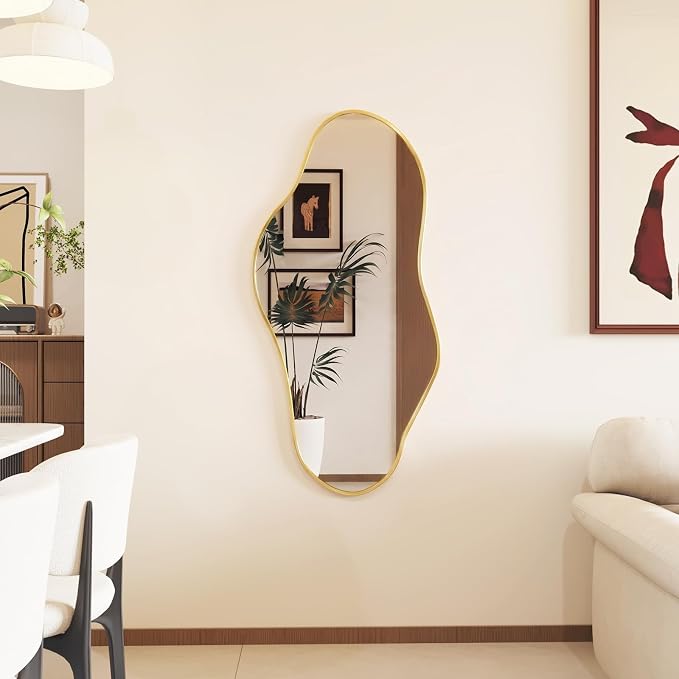 Irregular Full Length Mirror, 23"x47" Full Body Mirror with Metal Frame, Asymmetrical Mirrors for Entryway Bathroom Living Room Bedroom, Horizontal or Vertical Hanging
