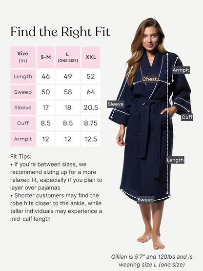 Turquaz Womens Lightweight Waffle Kimono Bathrobe for Men - Soft Quick-Dry Spa & Summer Towel Robe, Cotton Blend