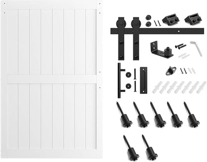 SMARTSTANDARD 54" x 84" White Sliding Barn Door with 9FT Black Hardware | Pre-Drilled Ready to Assemble, Waterproof PVC Coating, H-Frame