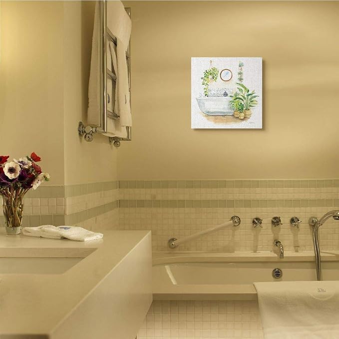Stupell Industries Serene Bathroom Interior with Greenery Plants Painting | Stupell Industries | 17 x 17 Inches, Easy to Hang and Sturdy, Made in USA, by Sue Schlabach