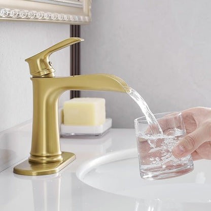 Brushed Gold Single-Handle Waterfall Bathroom Faucet with Pop-Up Drain