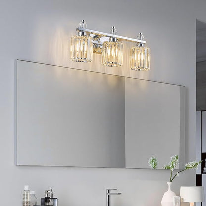 Bathroom Vanity Lights 3-Light Chrome Modern Crystal Vanity Light Fixtures Over Mirror Crystal Bathroom Vanity Lighting Fixtures