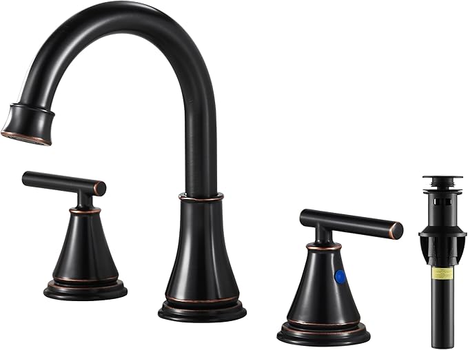 Fransiton Bathroom Sink Faucet 3 Hole, Oil Rubbed Bronze Bathroom Vanity Faucet for Lavatory Sink with Pop-Up Drain, 8 Inch Widespread, 2 Handle Basin