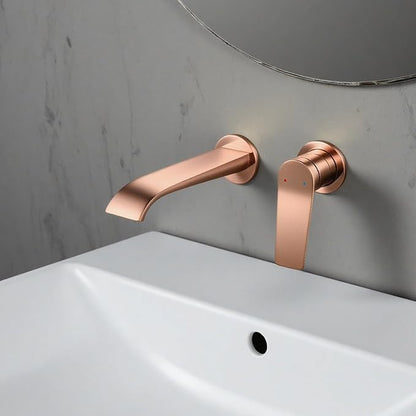 BiaoTeng Concealed Wall Mounted Bathroom Faucet Single Handle Hot and Cold Brass Wall Mount Waterfall Bathroom Faucets Brushed Rose Gold