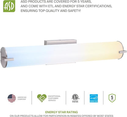 ASD LED 18" Vanity Wall Mount Light Fixture, Linear Bathroom Lighting Bar | 3CCT, Dimmable, Energy Star, ETL Listed | 20W 1500LM 3000-5000K 120V | Long Tube Bath Sconce Over Mirror | Nickel, 4 Pack