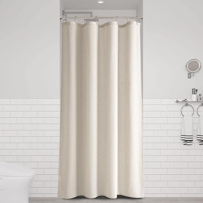 48 Inch Shower Curtain - Stall Narrow Half Green Linen Ultra Thick Fabric Shower Curtain Set with Hooks, Boho Farmhouse Rustic RV Camper Bath Curtains for Bathroom, Apricot, 48x72