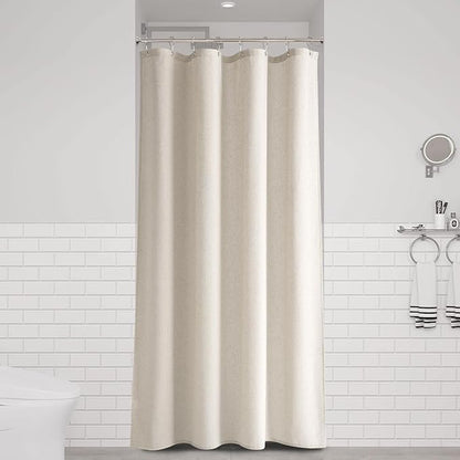 42 Inch Shower Curtain - Stall Narrow Half Green Linen Ultra Thick Fabric Shower Curtain Set with Hooks, Boho Farmhouse Rustic RV Camper Bath Curtains for Bathroom, Apricot, 42x72