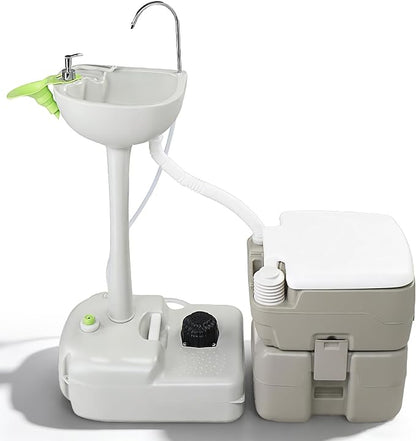 5 Gal Camping RV Potty, Portable Toilet and Sink Combo, White