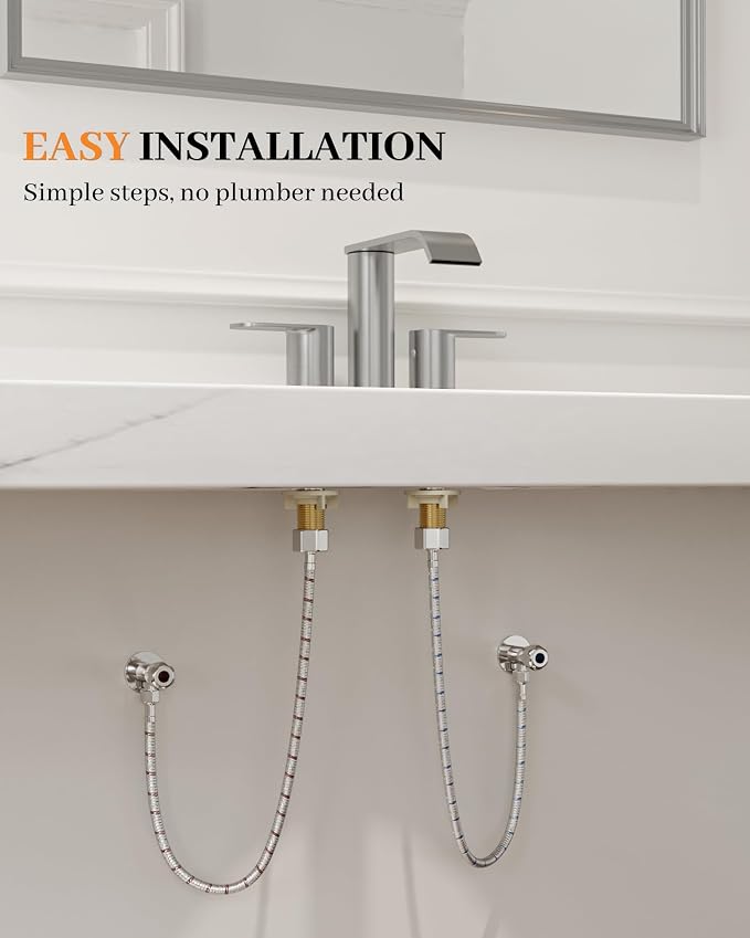 Waterfall Bathroom Sink Faucet Brushed Nickel 4 Inch Centerset Two Handle | Stainless Steel Modern Bathroom Faucets with Pop up Drain Supply Hose for Vanity RV 2 or 3 Hole Sink by Homevacious