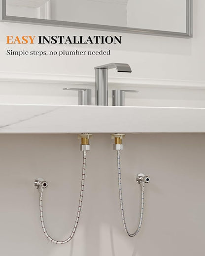 Waterfall Bathroom Sink Faucet Brushed Nickel 4 Inch Centerset Two Handle | Stainless Steel Modern Bathroom Faucets with Pop up Drain Supply Hose for Vanity RV 2 or 3 Hole Sink by Homevacious