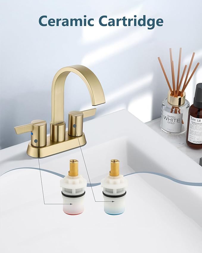 Aolemi Bathroom Faucets for Sink 3 Hole,4 Inch Centerset Waterfall Faucet 2 Handle for Bathroom Sink with Pop-Up Drain and Supply Lines Brushed Gold