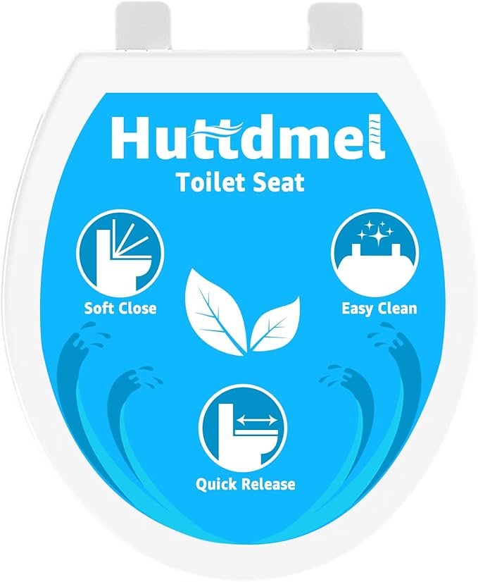 Round Toilet Seat 16.5 Inch & Quick Release - Quick Connect, Standard Toilet Lid Soft Close, PP Material Safe & Easy Clean and Install, Sturdy Accessories Never Loosen, White Plastic