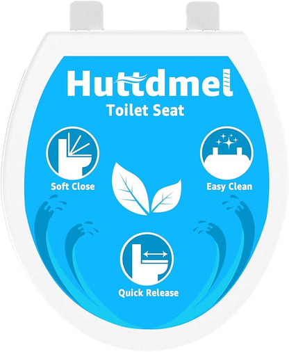 Round Toilet Seat 16.5 Inch & Quick Release - Quick Connect, Standard Toilet Lid Soft Close, PP Material Safe & Easy Clean and Install, Sturdy Accessories Never Loosen, White Plastic