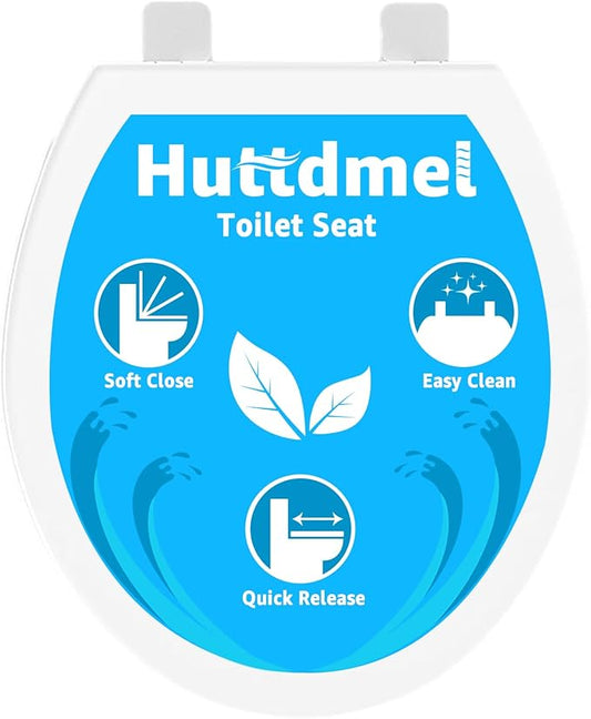 Round Toilet Seat 16.5 Inch & Quick Release - Quick Connect, Standard Toilet Lid Soft Close, PP Material Safe & Easy Clean and Install, Sturdy Accessories Never Loosen, White Plastic