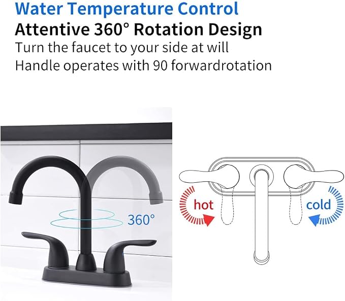 Two Handle Matte Black bathroom faucet, Swivel Spout with Pop-up Drain Assembly | High Arc , with Water Supply Hoses I Easy to Install, Durable & Safety