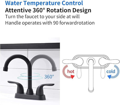 Two Handle Matte Black bathroom faucet, Swivel Spout with Pop-up Drain Assembly | High Arc , with Water Supply Hoses I Easy to Install, Durable & Safety