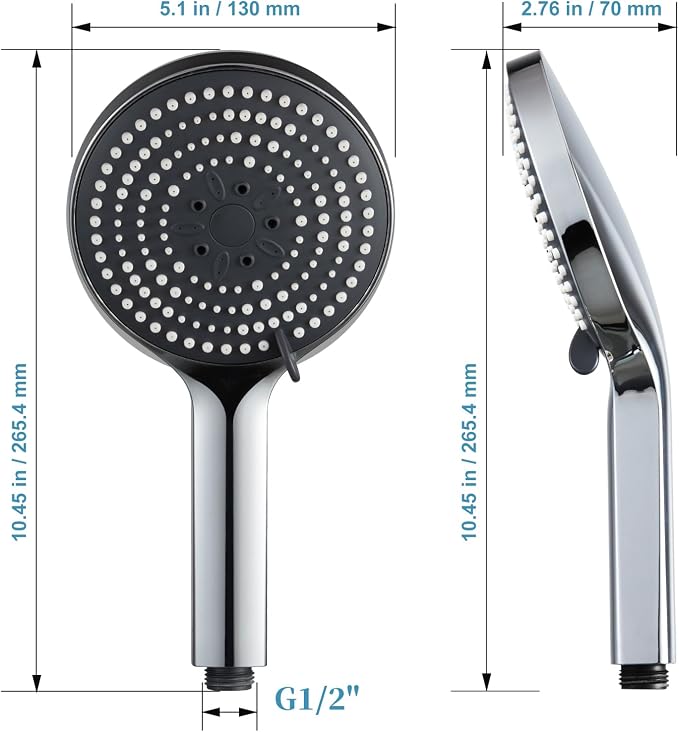 OFFO Handheld Shower Head, 6-Mode High Pressure Handheld Sprayer High Flow Large Powerful Boosting Handheld Showerhead for Low Water Pressure, Chrome Finish