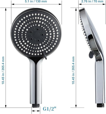 OFFO Handheld Shower Head, 6-Mode High Pressure Handheld Sprayer High Flow Large Powerful Boosting Handheld Showerhead for Low Water Pressure, Chrome Finish