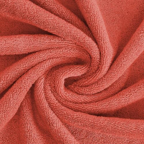 Feather & Stitch 100% Cotton 625 GSM Bath Towel Set of 6, Ultra Soft Highly Absorbent 2 Bath Towels, 2 Hand Towels & 2 Washcloth - Luxury Quick Dry Shower Towels (Coral)
