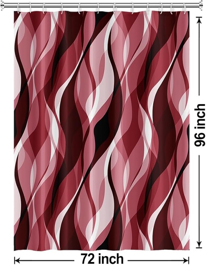 Red Shower Curtain, Modern Abstract Ombre Red Striped Shower Curtain Set for Bathroom Waterproof Shower Curtain with Hooks, 72x96 Inch