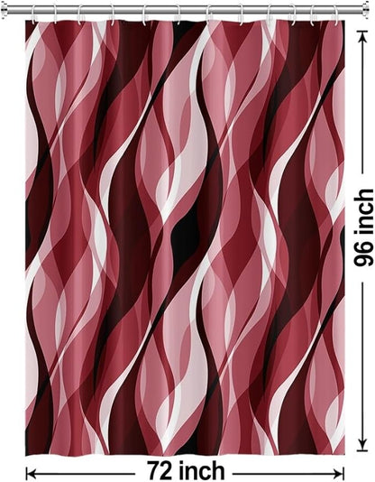 Red Shower Curtain, Modern Abstract Ombre Red Striped Shower Curtain Set for Bathroom Waterproof Shower Curtain with Hooks, 72x96 Inch