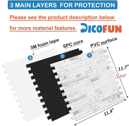 DICOFUN 10-Sheet Peel and Stick Backsplash Tile, Faux White Marble Look PVC Mixed Metal Stick on Backsplash Tiles for Kitchen and Bathroom, 9.4 sq.ft
