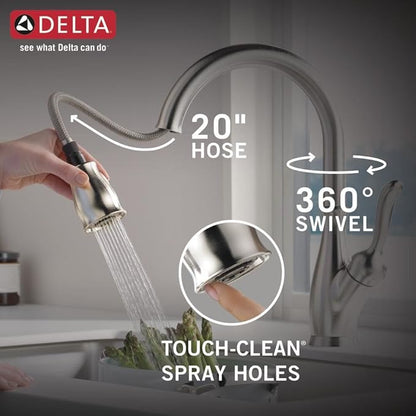 Delta Leland Brushed Nickel Kitchen Faucet with Pull Down Sprayer, Traditional Single Hole Kitchen Sink Faucet, Single Handle, SpotShield Stainless 9178-SP-DST