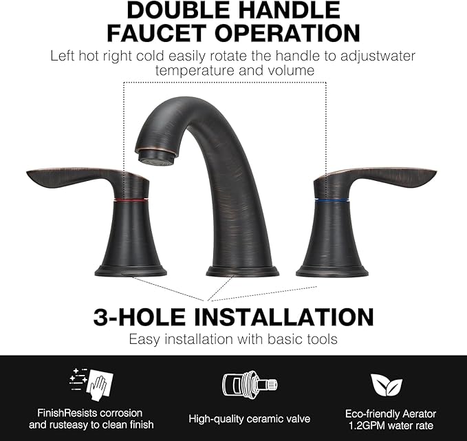 GAOMON Bathroom Faucet, 8 Inch Bathroom Faucets for Sink 3 Hole, Widespread Brushed Nickel Bathroom Faucet with Pop up Drain and cUPC Lead-Free Hose (Oil Rubbed Bronze 2 Packs)