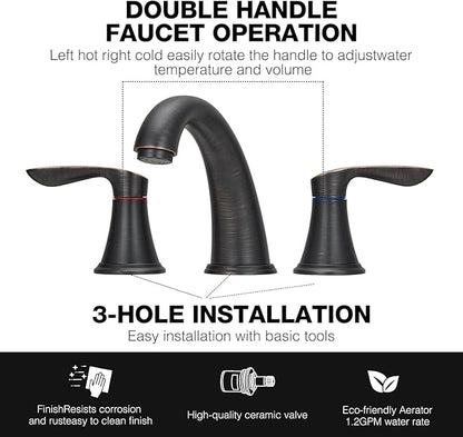 GAOMON Bathroom Faucet, 8 Inch Bathroom Faucets for Sink 3 Hole, Widespread Brushed Nickel Bathroom Faucet with Pop up Drain and cUPC Lead-Free Hose (Oil Rubbed Bronze 2 Packs)