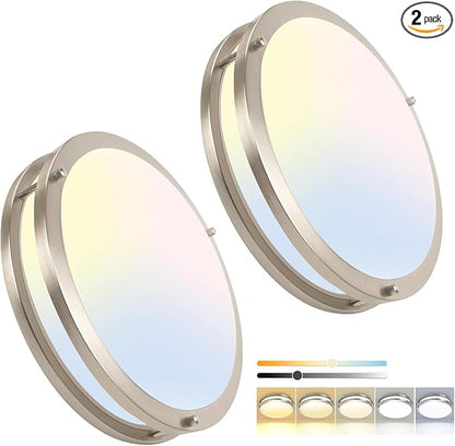 13inch LED Flush Mount Ceiling Light Fixture 5CCT Brushed Nickel | Dimmable Warm to White Light 3000K to 6000K, 36W 3600LM Super Bright Easy Install Ceiling Lamp Fixture Without Flicker 2Pack