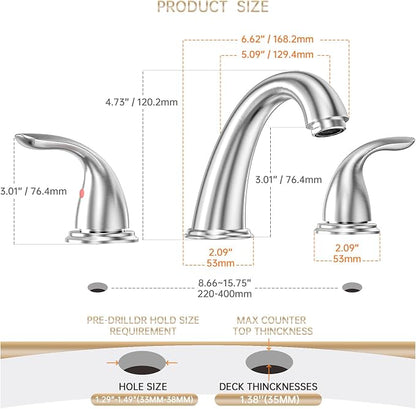 3-Hole 8 Inch Brushed Nickel Widespread Bathroom Faucet Low Arc 2-Handle Bathroom Vanity Faucet with Water Supply line & Metal Pop Up Drain, BF03008-K05-GBN