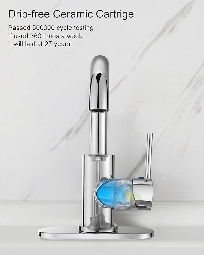 RKF Single-Handle Swivel Spout Bathroom Sink Faucet with Pop-up Drain with Overflow and Supply Hose,Bar Sink Faucet,Small Kitchen Faucet Tap,Chrome Polished,BF3501P-CP2