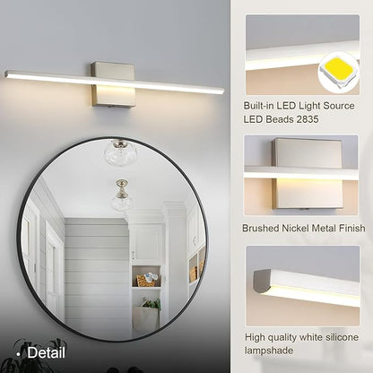 Modern Bathroom Vanity Light 24 Inch, 18W Brushed Nickel Bathroom Light Fixture Over Mirror, Dimmable 5CCT LED Wall Sconce Lighting for Restr