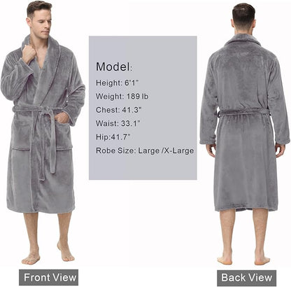 Yurhap Mens Fleece Robe, Soft Plush Robe for Men, Fluffy Bathrobe with Belt & 2 Pockets