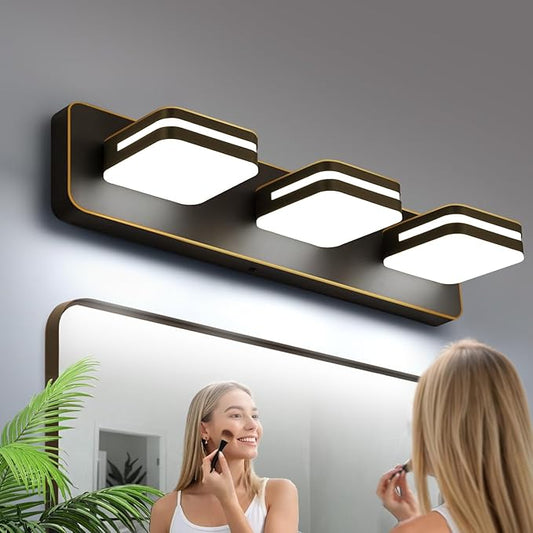 360° Rotate LED Bathroom Vanity Light Fixtures, 1300LM Acrylic Brown and Gold Vanity Lights for Bathroom, Modern Wall Lighting Fixtures Over Mirror Kitchen Living Hallway (Natural White Light 5000K)