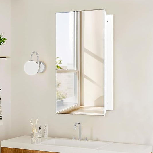 Medicine Cabinet with Beveled Mirror-22x30 inch Rectangular Beveled Frameless Mirror Cabinet, Waterproof Bathroom Storage Cabinet, Removable Shelves, Recessed or Surface Mount