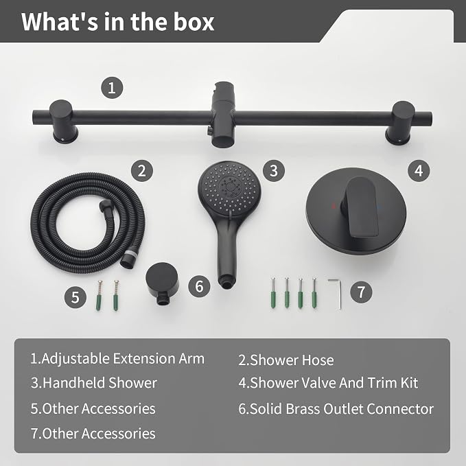 Taplong 26" Shower Slide Bar with 3-Spray Handheld Shower Head, Shower Faucets Sets Complete Wall Mount Shower Valve and Trim Kit with Long Hose and Height Adjustable Spray Holder, Matte Black,06161B