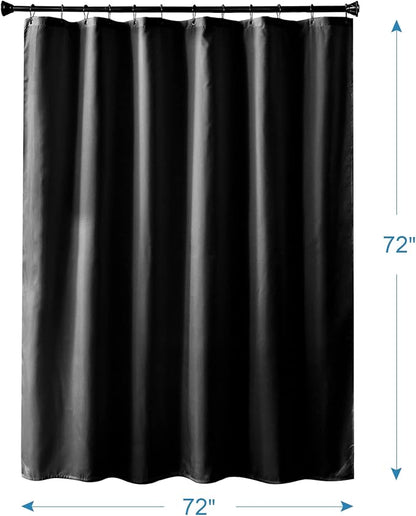Amazer Black Shower Curtain Liner, Black Fabric Shower Liner, 2-in-1 Bathroom Shower Curtain and Liner, 12 Grommet Holes, Water Proof, Machine Washable, Hotel Quality, 72 x 72 Inches